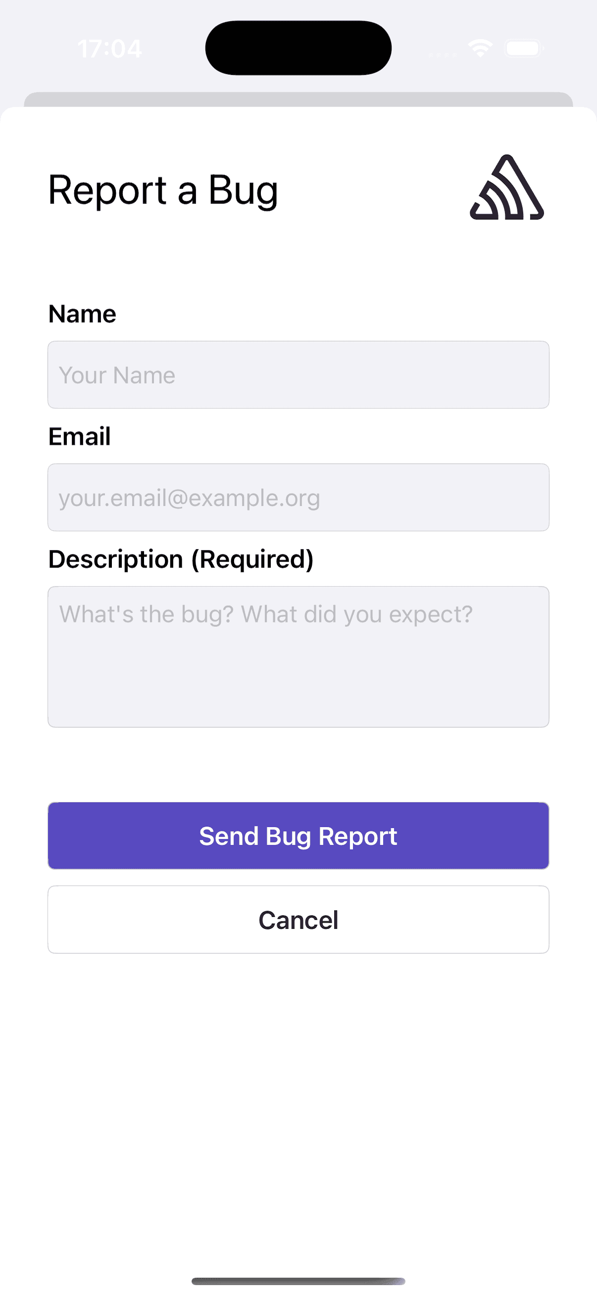 An example of the User Feedback Widget on iOS